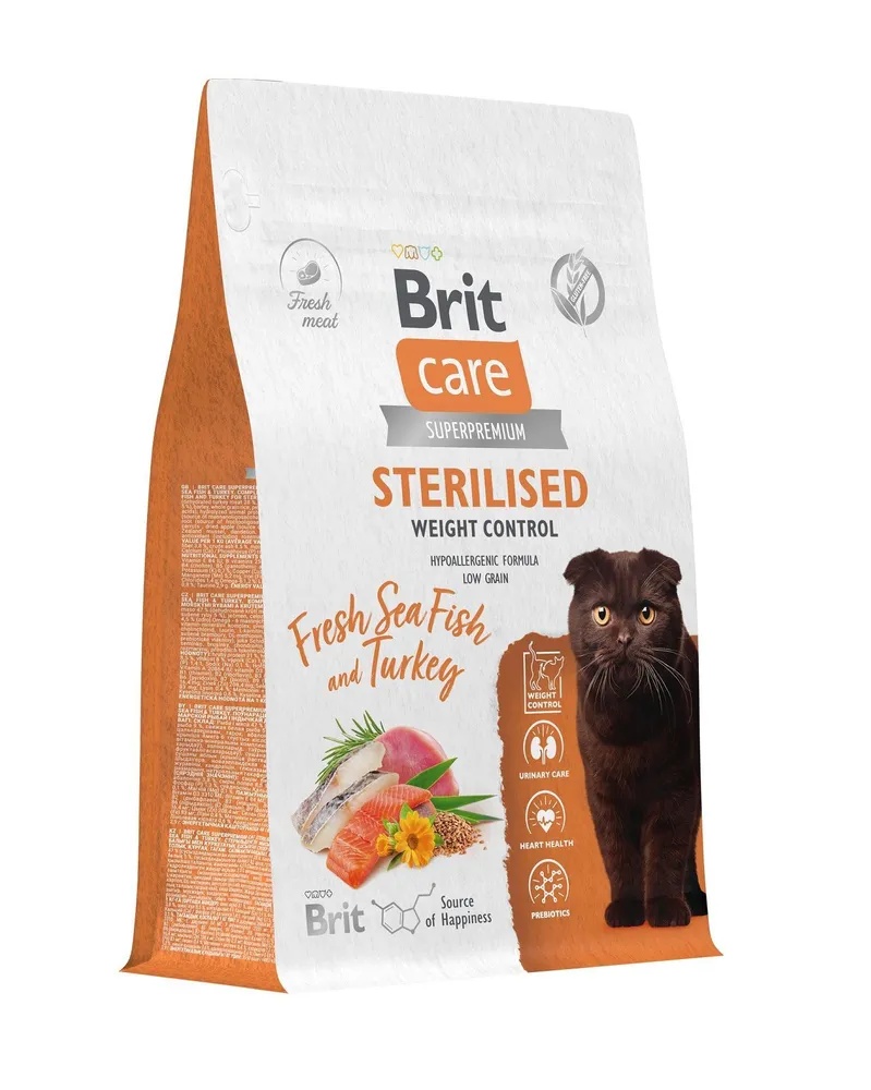 Brit Care Cat Sterilised Weight Control Морская рыба/Индейка для кошек