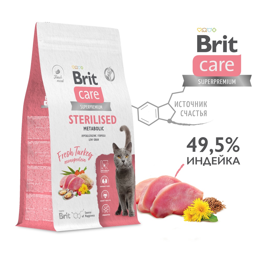 Brit Care Cat Sterilised Metabolic Индейка для кошек 2