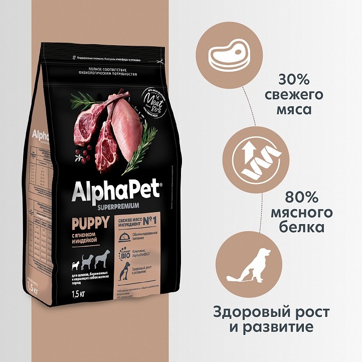 AlphaPet Puppy Mini Ягненок/Индейка для щенков мелких пород 2