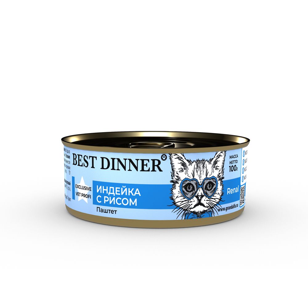Best Dinner Exclusive Vet Profi Renal Индейка/рис паштет конс для кошек 100 г