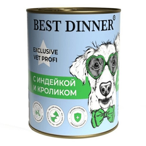 Best Dinner Exclusive Vet Profi Hypoallergenic Индейка с кроликом конс для собак 340 г