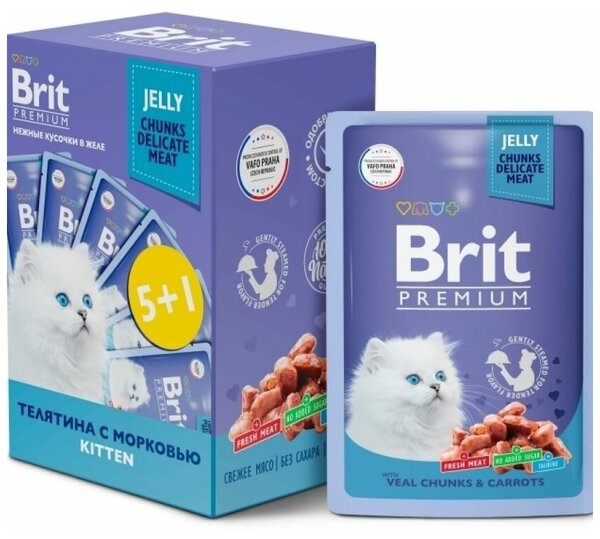 Brit Premium Kitten Телятина/Морковь в желе пауч для котят 5+1