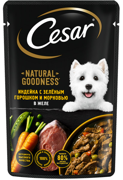 Cesar Индейка/Зелёный горошек/Морковь в желе пауч для собак 80 г