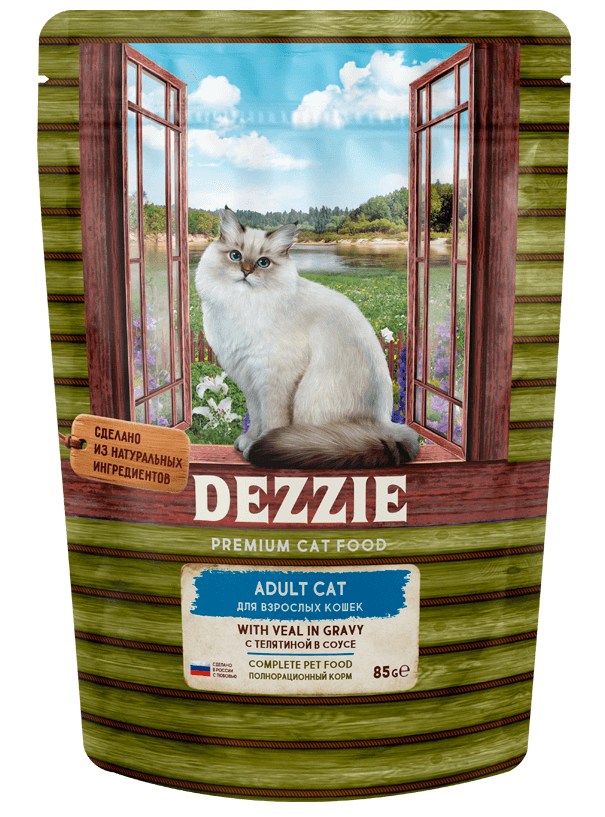 Dezzie Adult с телятиной в соусе пауч для кошек 85 г