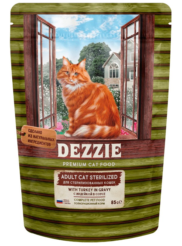 Dezzie Sterilised с индейкой в соусе пауч для кошек 85 г
