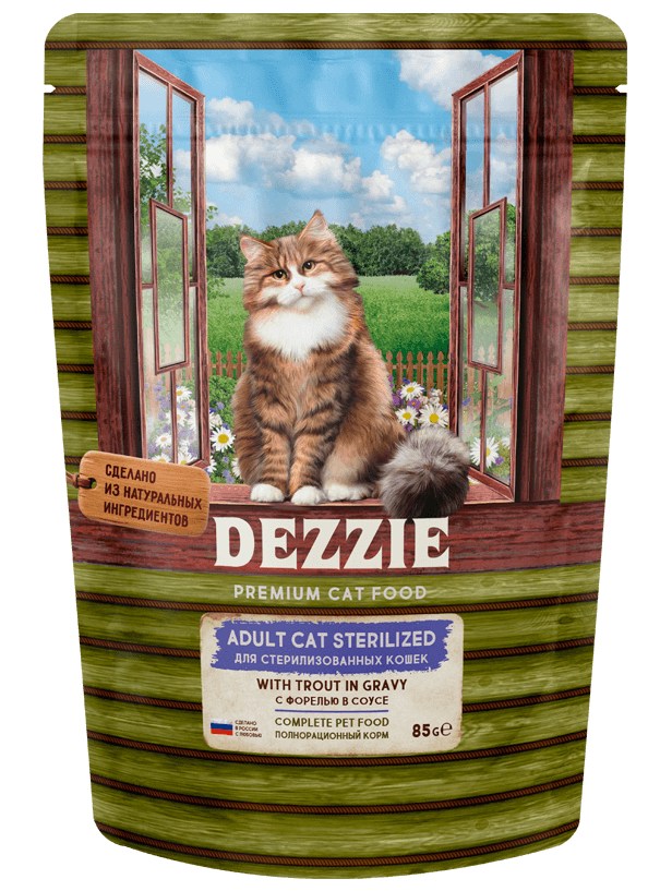 Dezzie Sterilised с форелью в соусе пауч для кошек 85 г