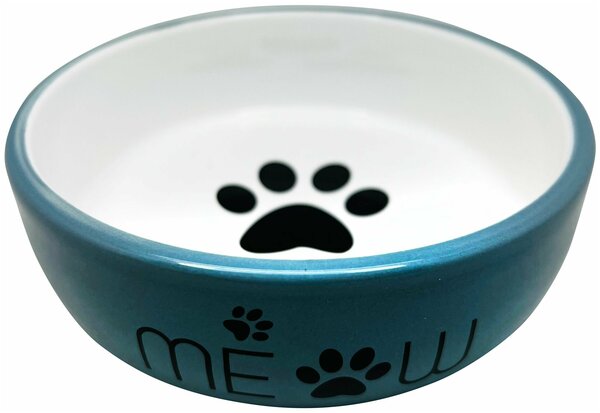 Миска N1 керамическая синяя с лапкой кошки для кошек 320 мл 1