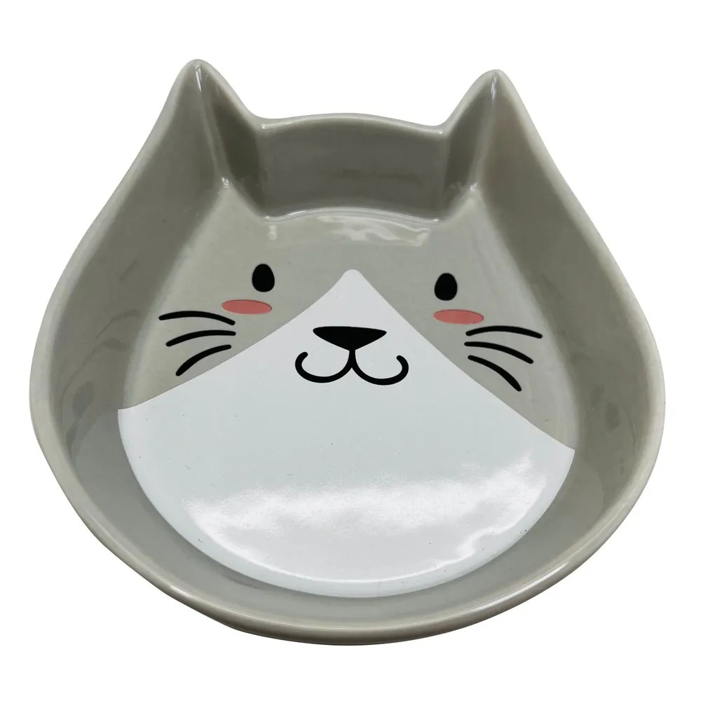 Миска N1 керамическая серая мордочка кошки для кошек 180 мл