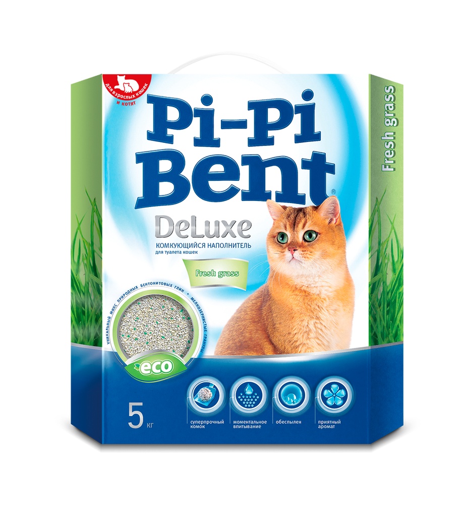 Наполнитель Pi Pi Bent DeLuxe Fresh grass для кошек 5 кг 1