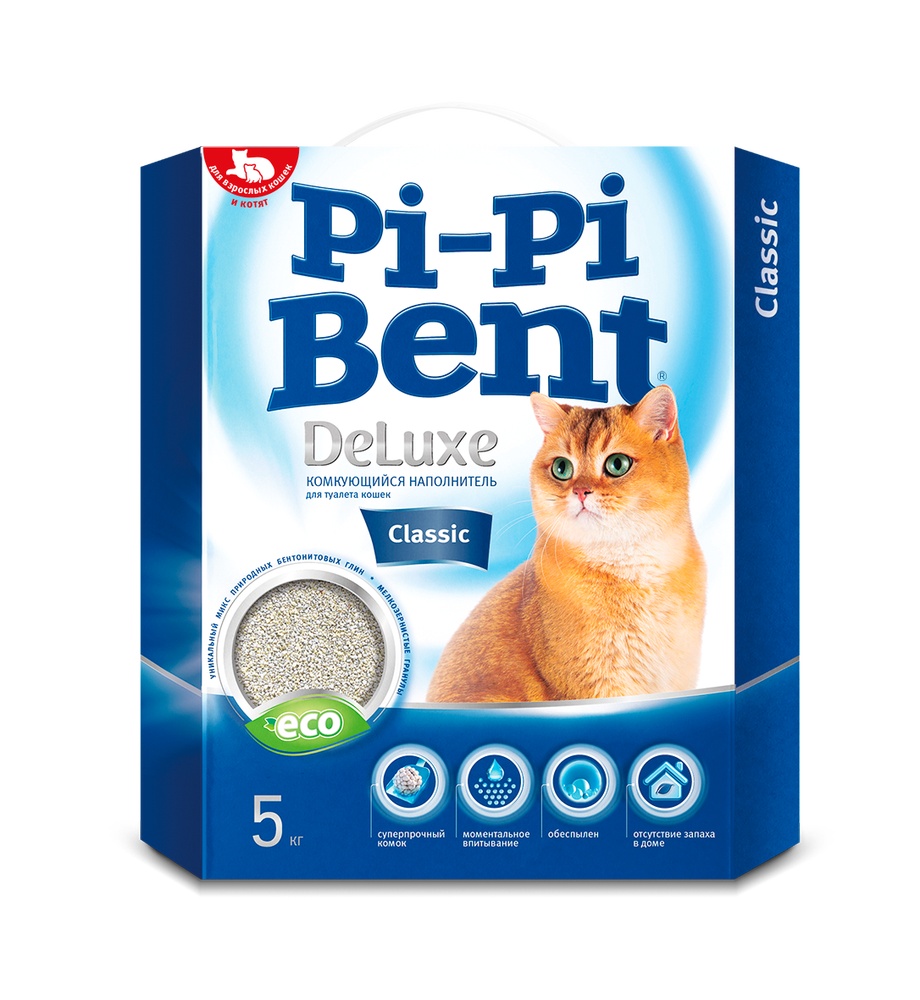 Наполнитель Pi Pi Bent deluxe classic комкующийся для кошек 5 кг