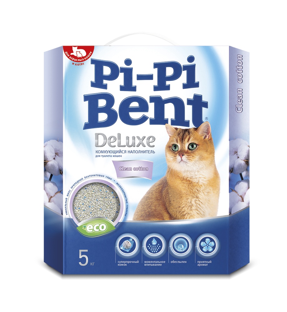 Наполнитель Pi Pi Bent deluxe clean cotton комкующийся для кошек 5 кг 1