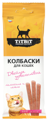 Колбаски TitBit Двойное удовольствие телятина и печень для кошек 45 г 1