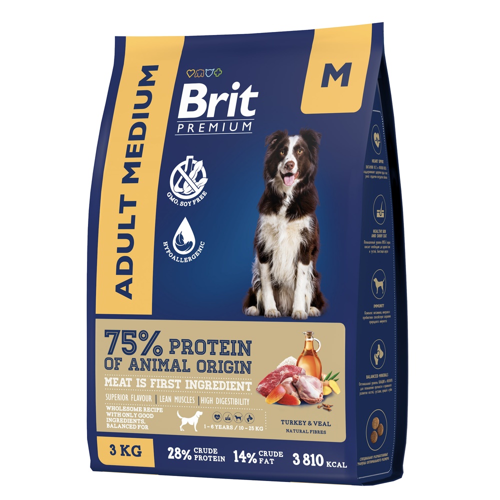 Brit Premium Medium Adult Индейка/Телятина для собак