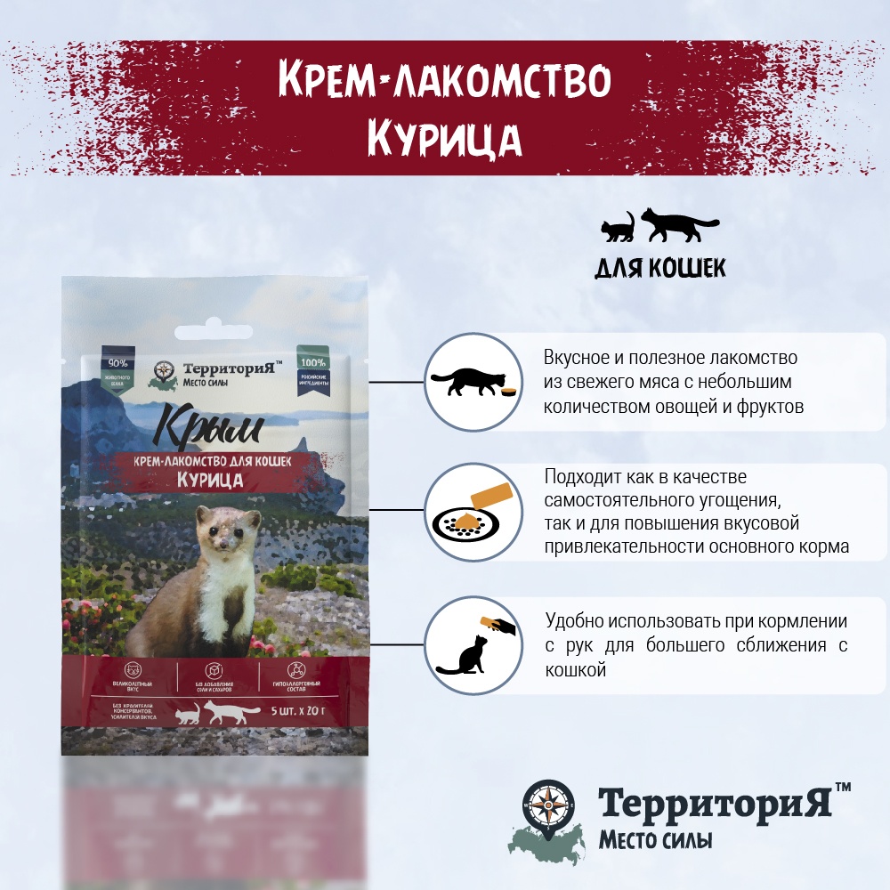 Крем-лакомство Территория Крым Курица для кошек 20 г 5 шт 2