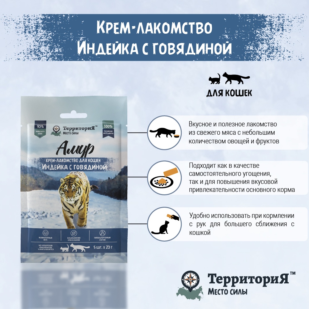 Крем-лакомство Территория Амур Индейка с говядиной для кошек 20 г 5 шт 2