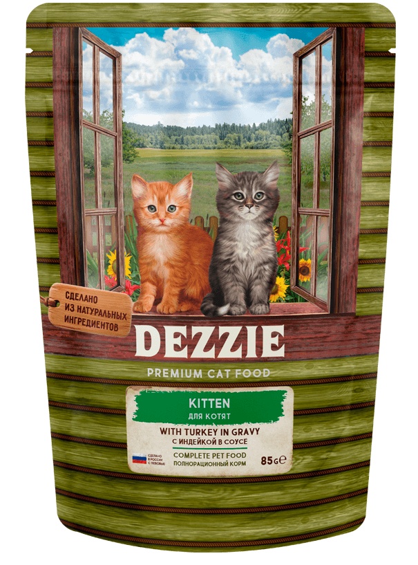 Dezzie Kitten с индейкой в соусе пауч для котят 85 г