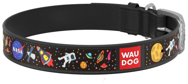 Ошейник Collar WAUDOG NASA кожа с QR паспортом черный для собак 1