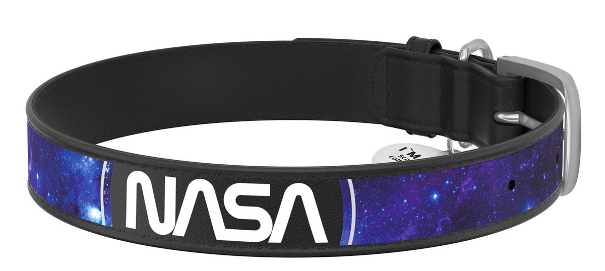 Ошейник Collar WAUDOG NASA21 кожа с QR-паспортом черный для собак 1