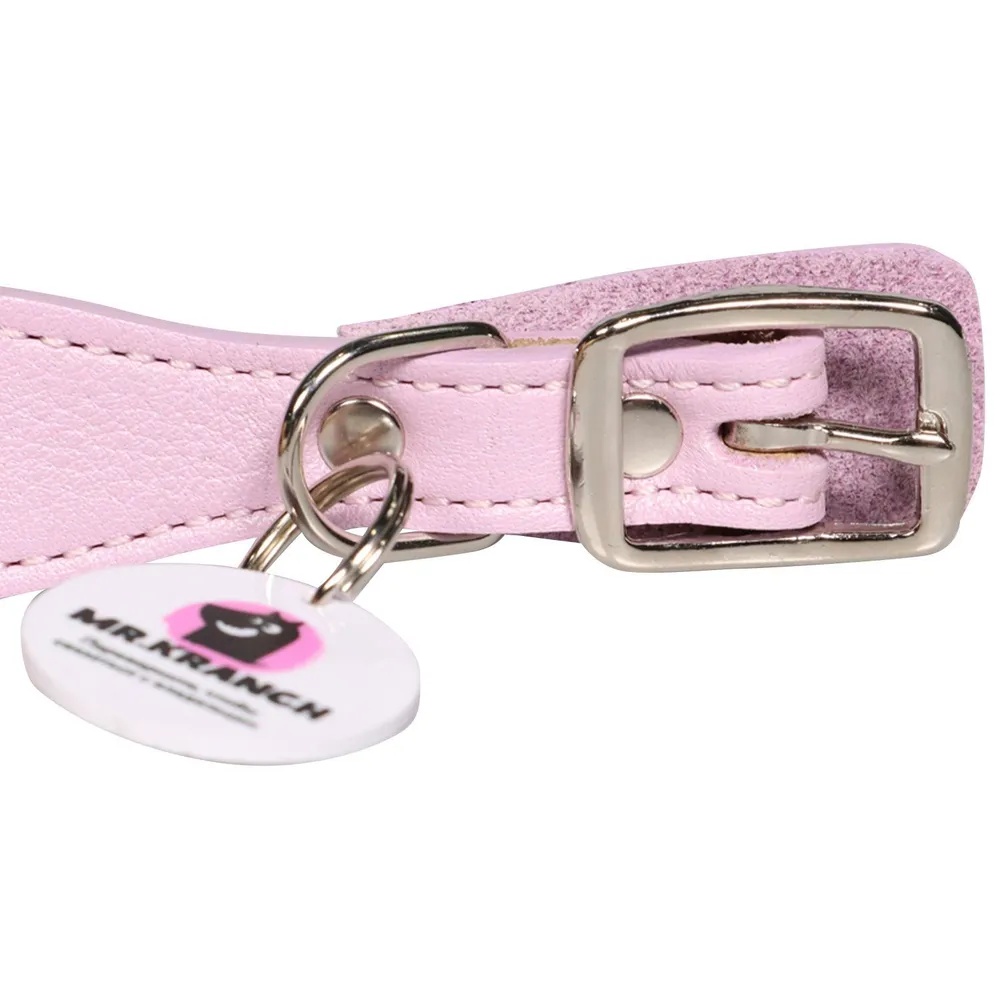 Ошейник Mr.Kranch с QR-адресником кожаный нежно-розовый для собак 33-40 см 2