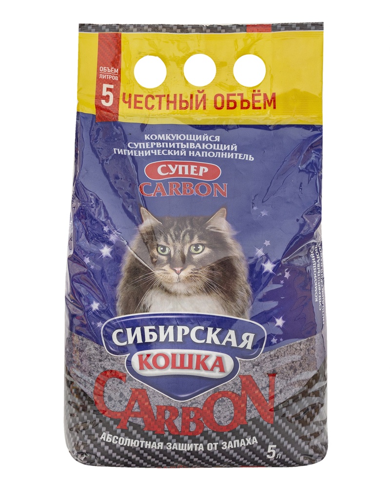 Наполнитель Сибирская Кошка Супер Carbon комкующийся для кошек 5 л