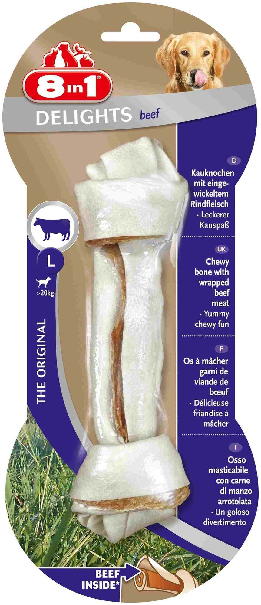 Кость 8 in1 Delights Beef Bones жевательная говядина для собак крупных собак L 21 см* 85 г 