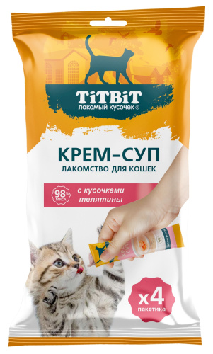 Крем-суп TitBit с кусочками телятины для кошек 40 г 1