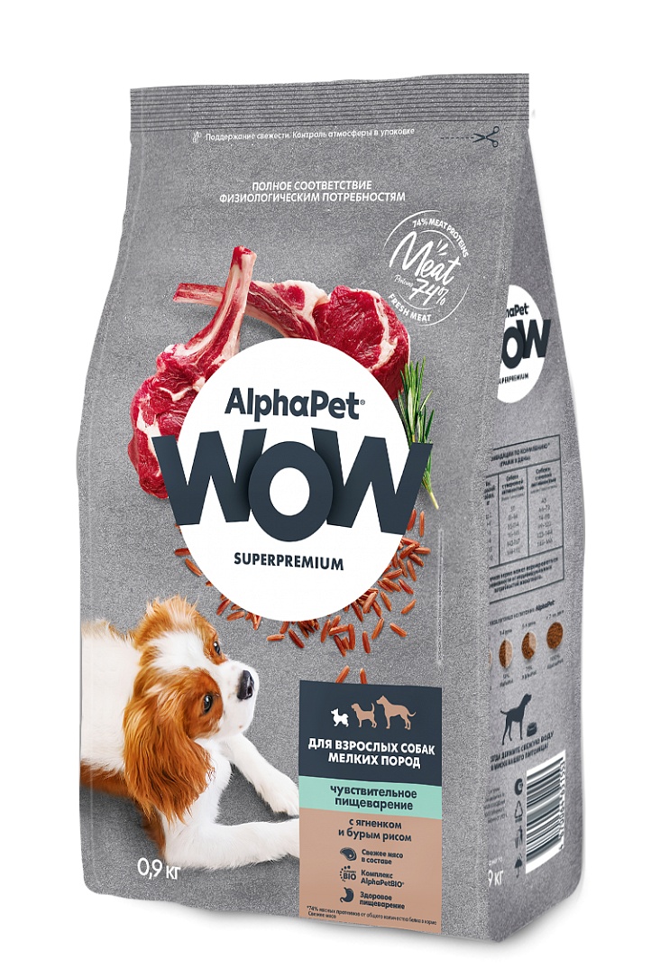 AlphaPet WOW Adult Sensitive Ягненок/Рис для собак мелких пород 900 г