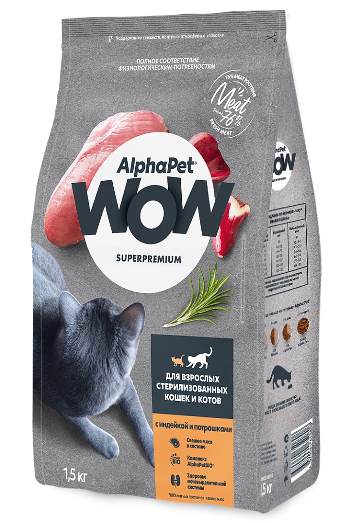 AlphaPet WOW Sterilised Индейка/Потрошки для кошек