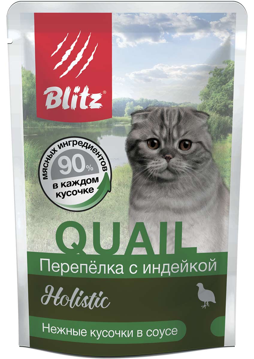 Blitz Holistic Adult Перепелка/Индейка кусочки в соусе пауч для кошек 85 г