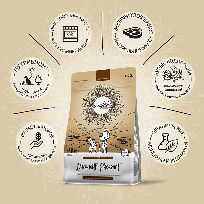 Craftia Natura Ultra Premium Medium/Large Утка и фазан для собак 640 г 2