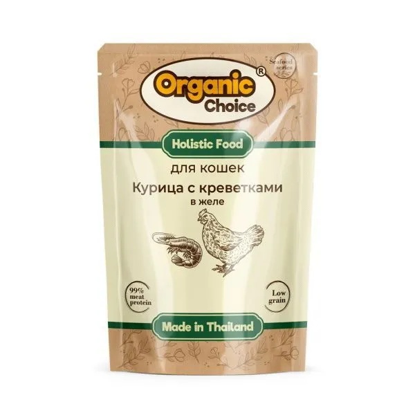 Organic Сhoice Adult Курица с креветками в желе пауч для кошек 70 г