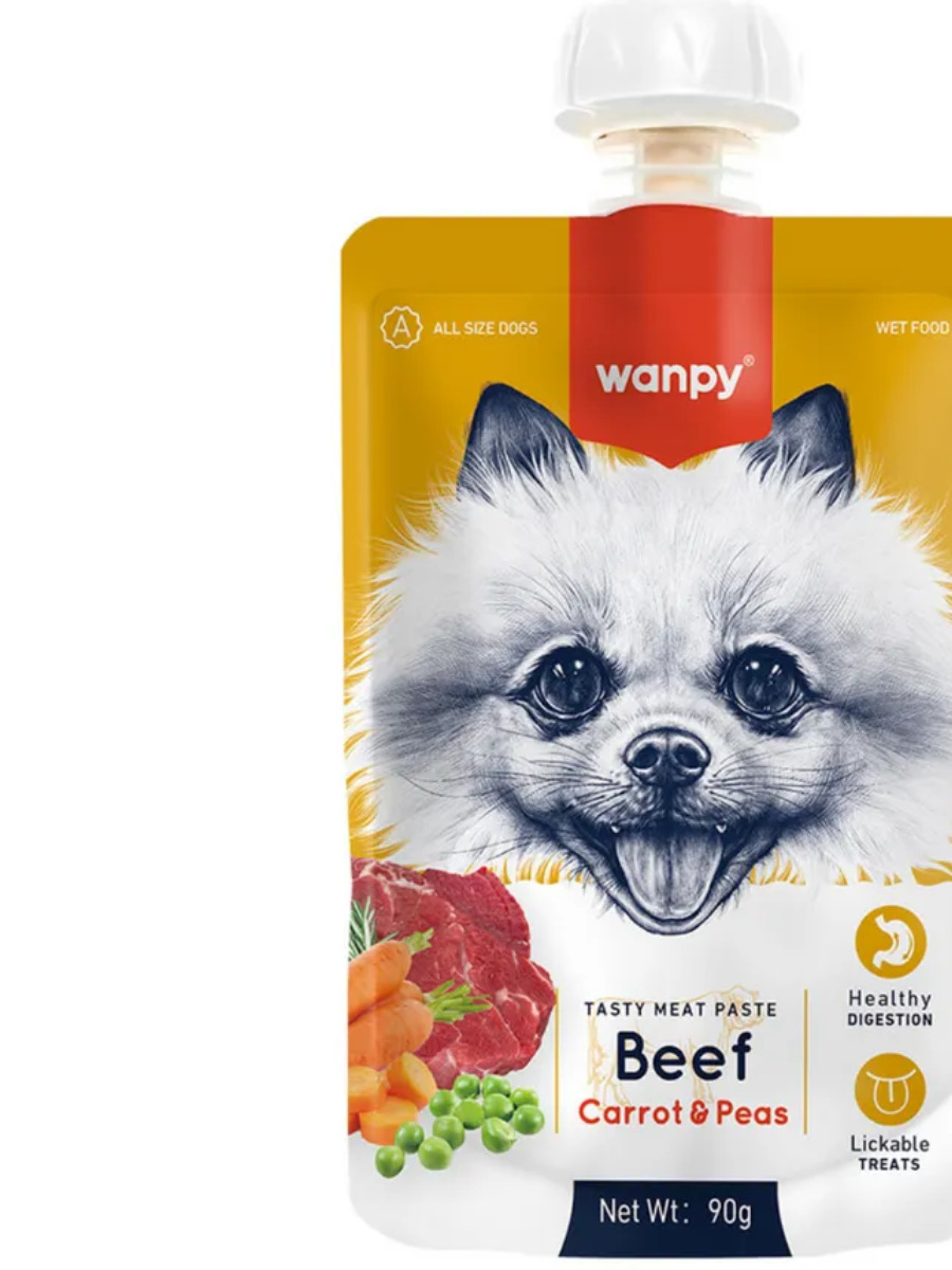 Лакомство Wanpy Dog Мясной мусс из говядины и моркови с горохом для собак 90 г