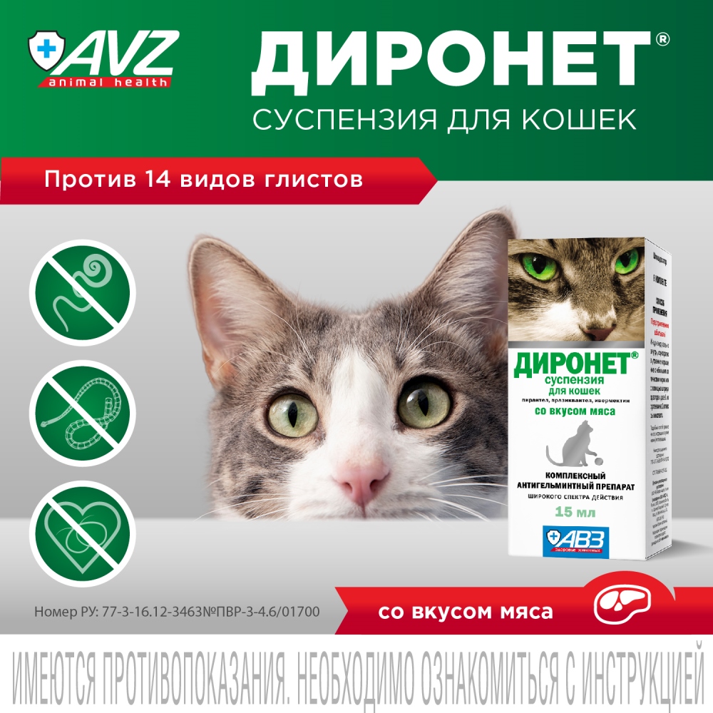 Диронет антигельминтный препарат суспензия для кошек 15 мл 2