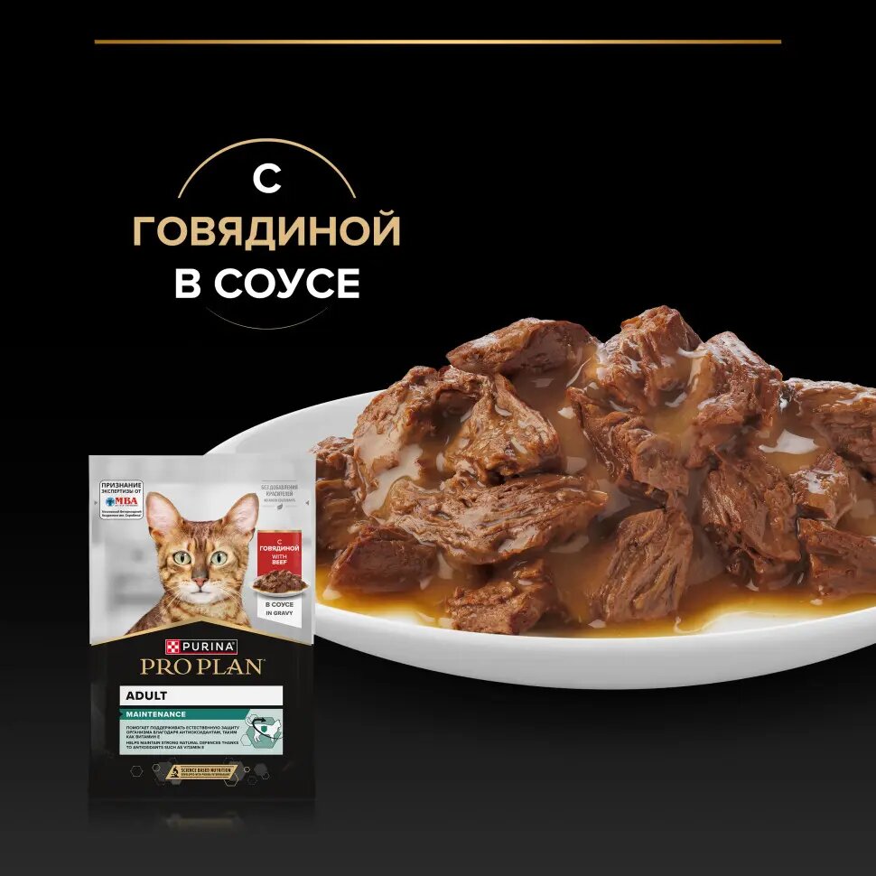 Pro Plan Adult Maintenance Говядина в соусе пауч для кошек 85 г 2