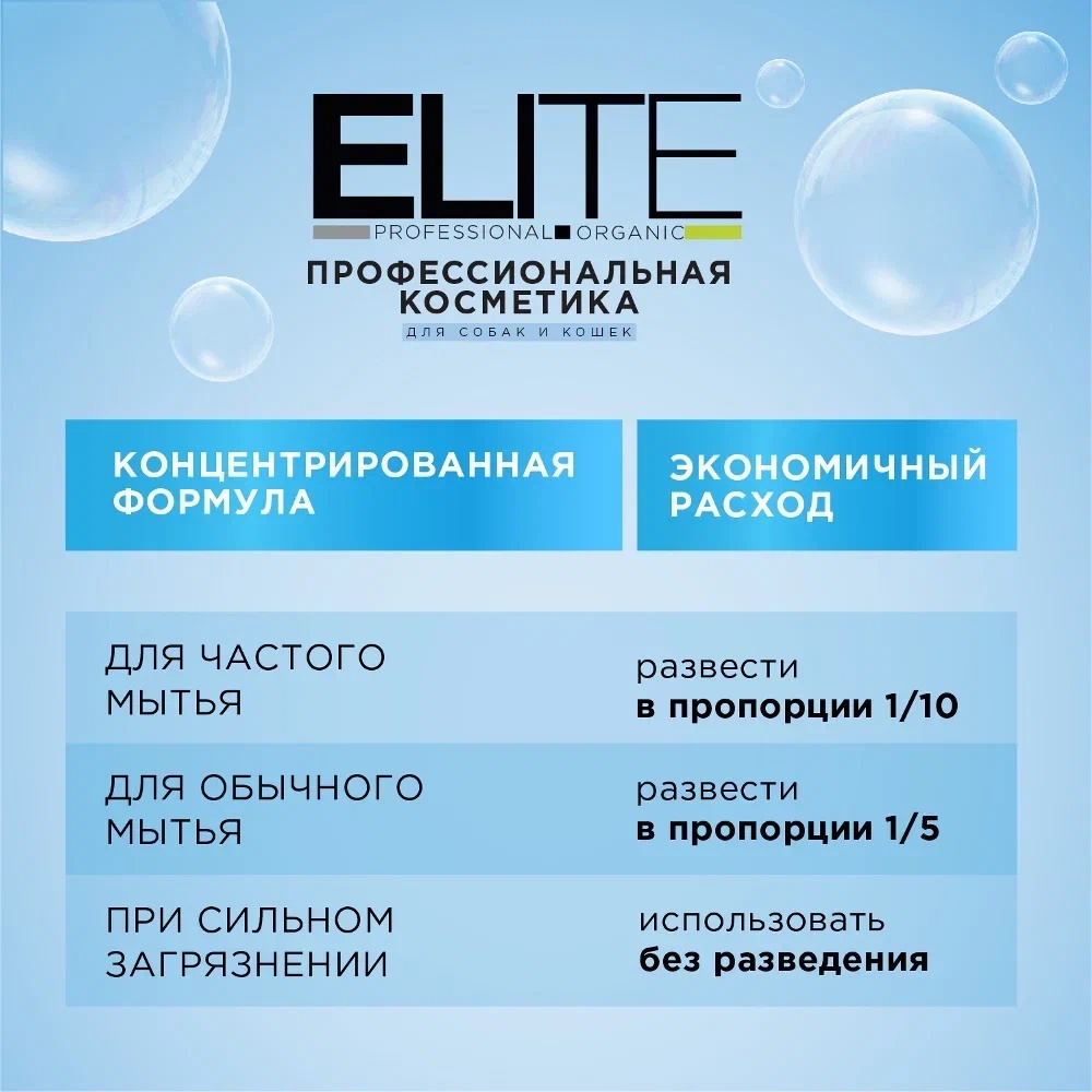 Шампунь ELITE Professional для белой шерсти для кошек и собак 270 мл 11