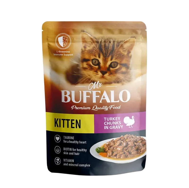 Mr.Buffalo Kitten Индейка на пару соус пауч для котят 85 г