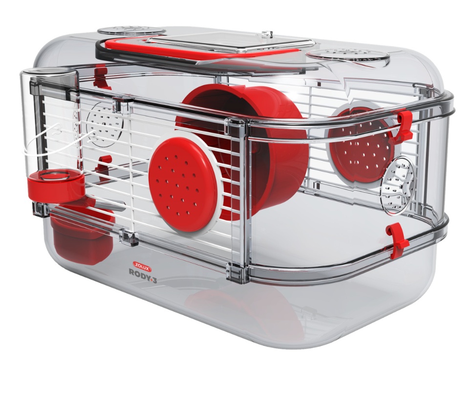 Клетка Zolux Rody 3 Mini рубиново-красная/прозрачная для грызунов 33*21*18 см