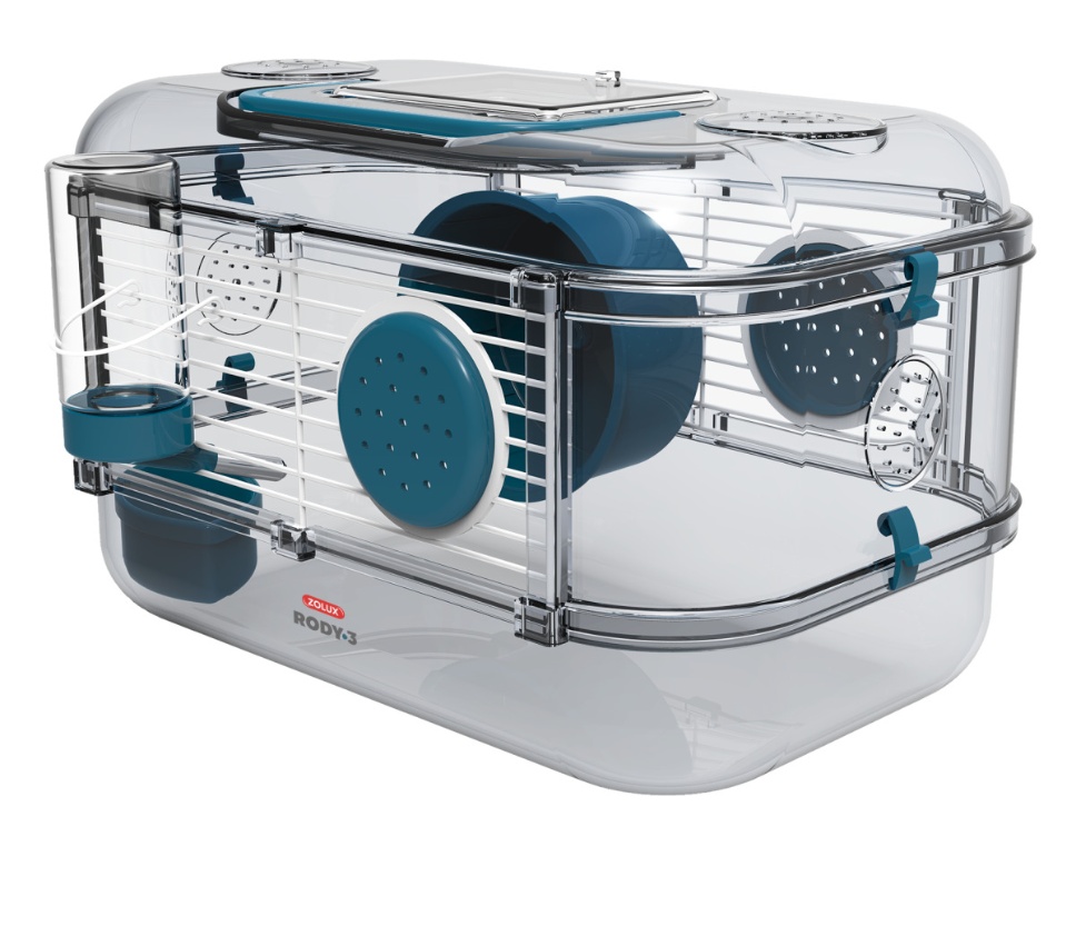 Клетка Zolux Rody 3 Mini стальной синий/прозрачная грызунов 33*21*18 см