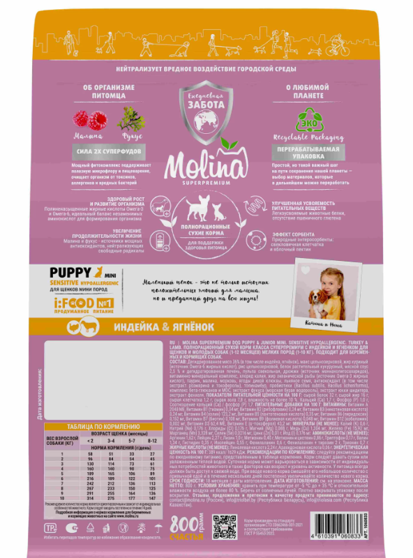Molina Puppy Sensitive Hypoallergenic Индейка/Ягненок для щенков мелких пород 800 г 4