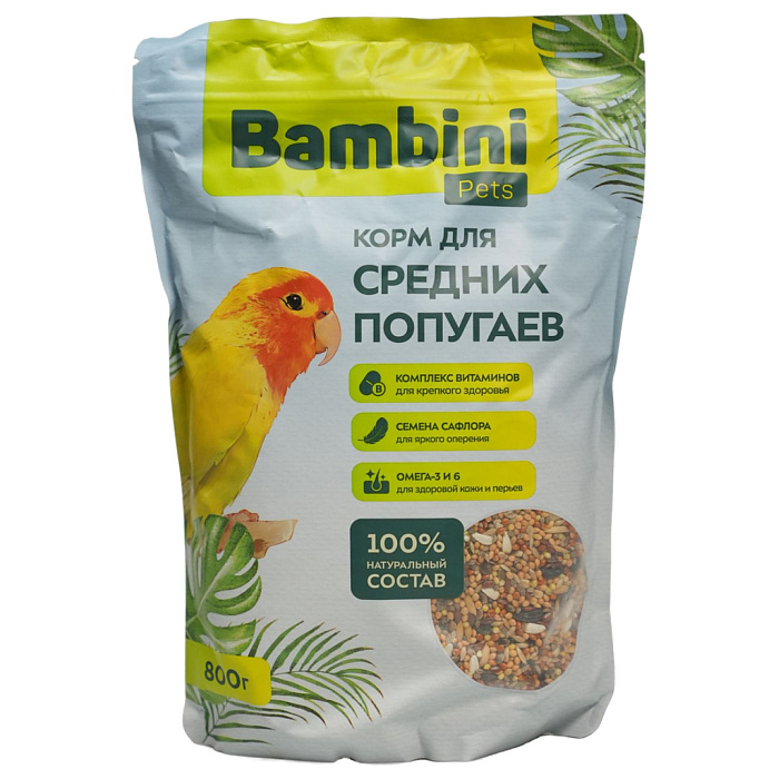 Bambini Pets корм для средних попугаев 800 г 2