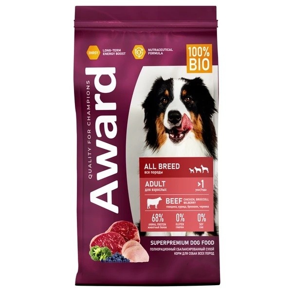 Award Dog All Breeds Говядина/Курица/Брокколи/Черника