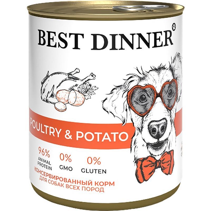 Best Dinner "Птица с картофелем" банка для собак 850 г