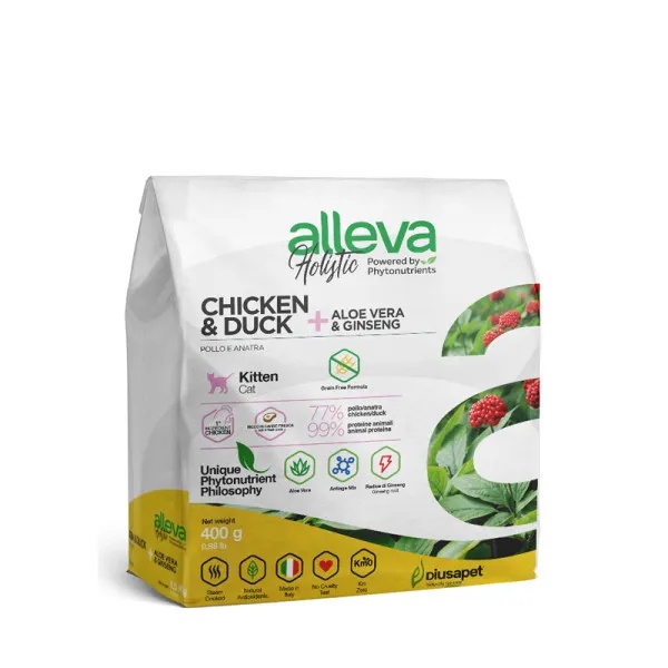 Alleva Holistic Kitten Курица/Утка/Алое вера/Женьшень (б/зерн) для котят 3
