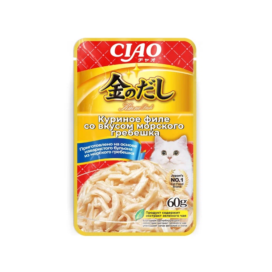 Inaba Ciao Kinnodashi Adult Куриное филе со вкусом морского гребешка пауч для кошек 60 г