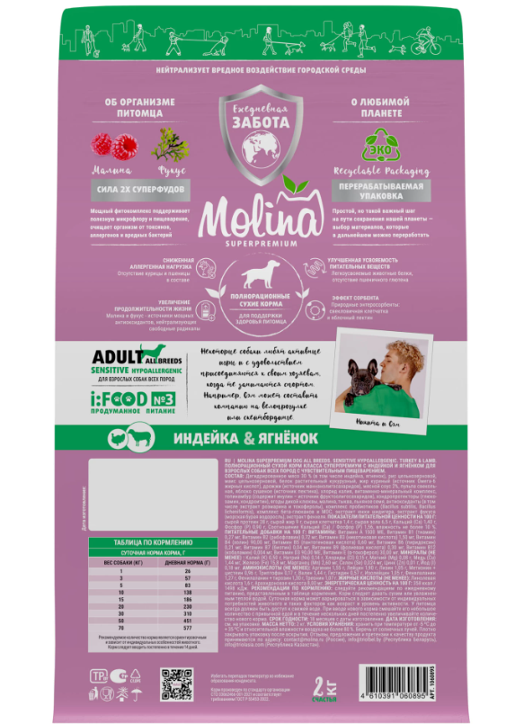 Molina Adult Sensitive Hypoallergenic Индейка/Ягненок для собак 2 кг 3