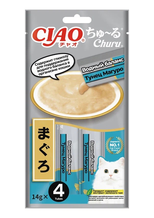 Лакомство Inaba Ciao Churu функциональное пюре из тунца магуро (водный баланс) для кошек 4 шт*14 г