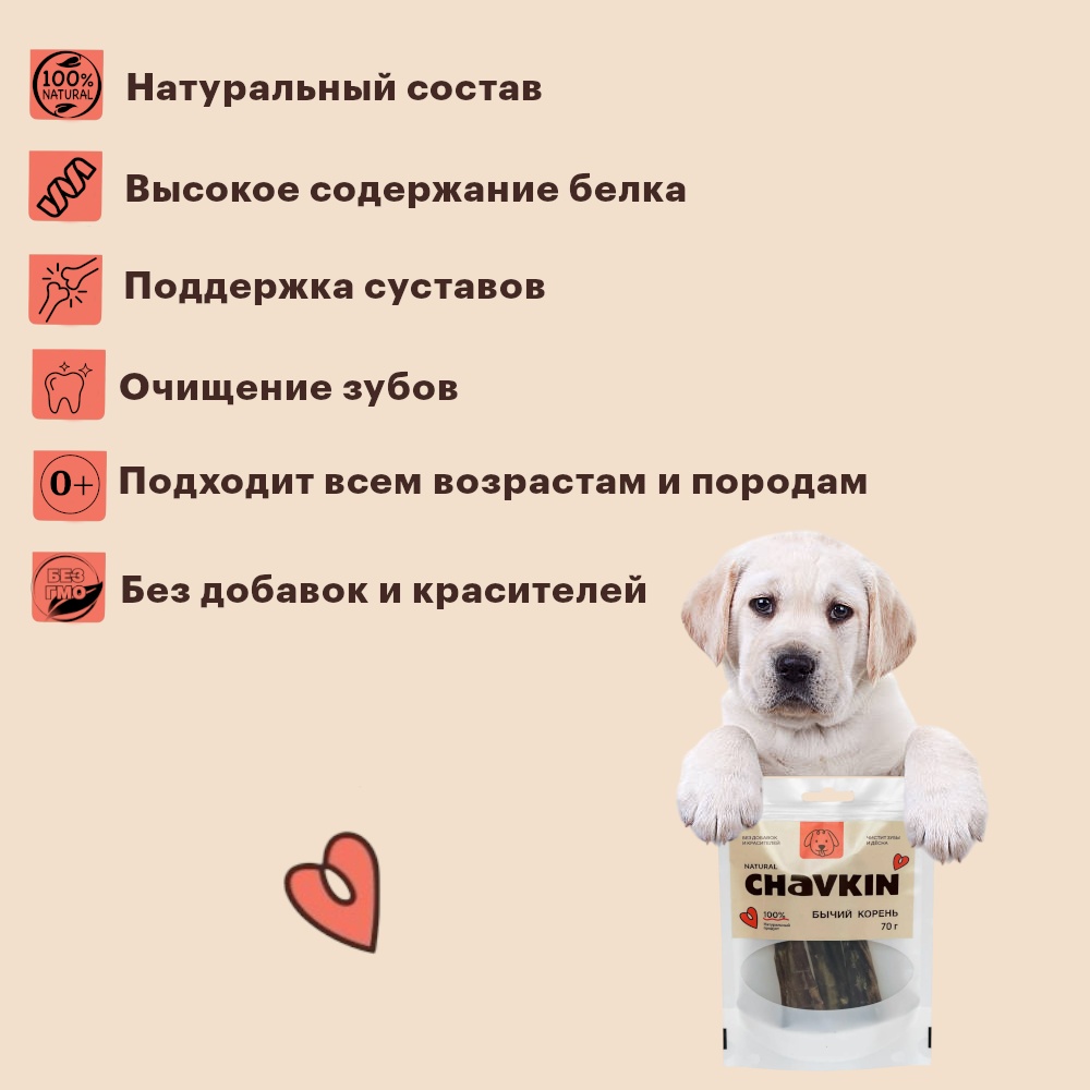 Лакомство Chavkin Корень бычий для собак 70 г 4