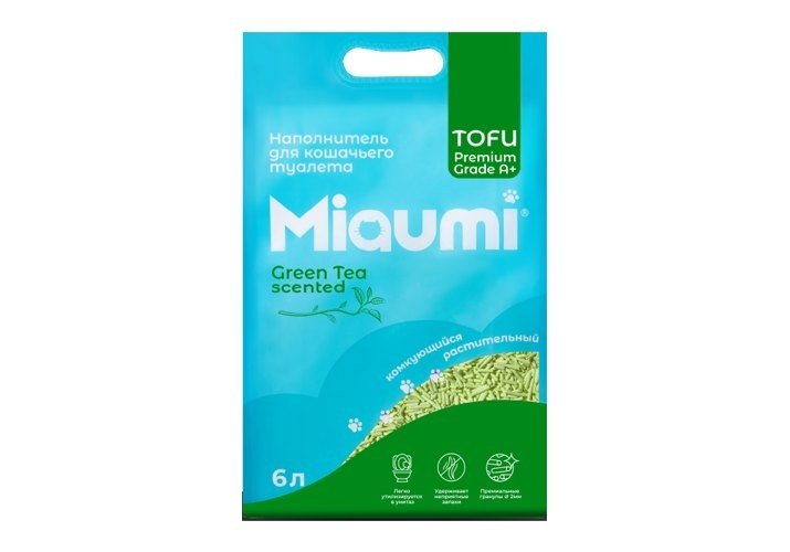 Наполнитель Miaumi комкующийся Тофу зеленый чай для кошек 6 л