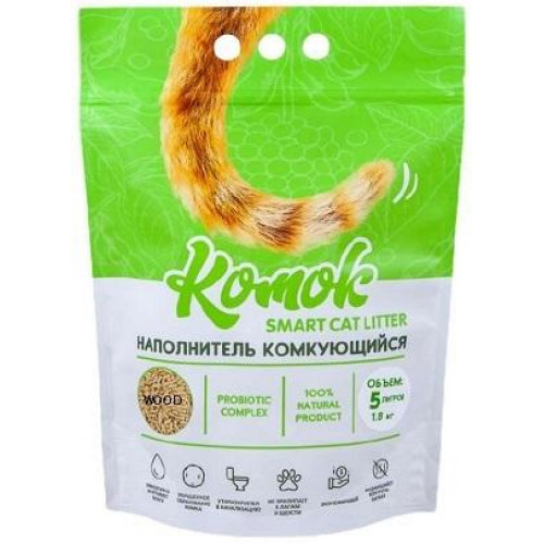 Наполнитель КОМОК Smart Cat Litter WOOD комкующийся для кошек 1.8кг