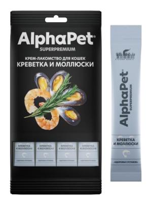 Крем-лакомство AlphaPet с креветкой и моллюсками для кошек 48 г